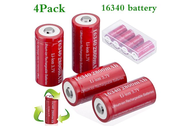 4pcs 16340 CR123A 2800mAh Li-Ion Rechargeable Battery for Arlo Security Camera