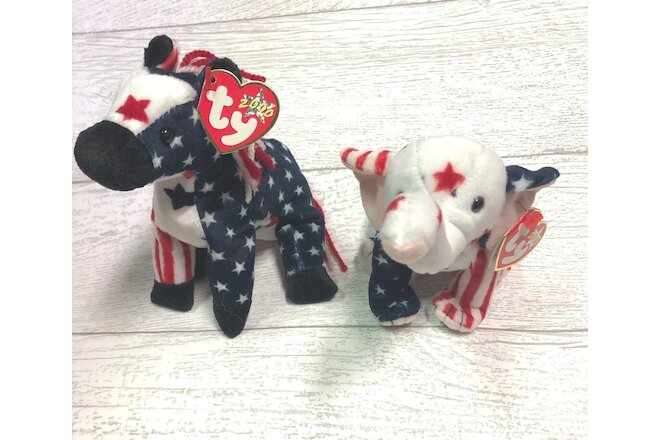 Righty Elephant Lefty Donkey 2000 Retired Ty Beanie Baby Collectible Mint Lot