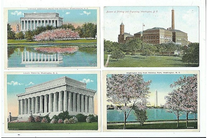 4 old Washington DC postcards LINCOLN MEMORIAL Potomac Park PRINTING & ENGRAVING