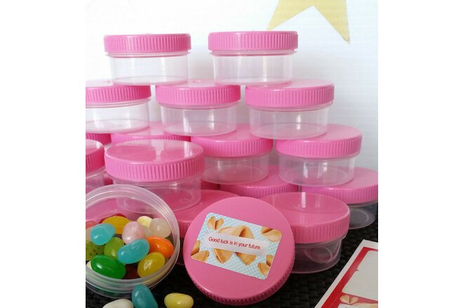 20 JARS Wide Mouth 1 ounce Container Plastic Screw Pink Cap 5303 DecoJars USA