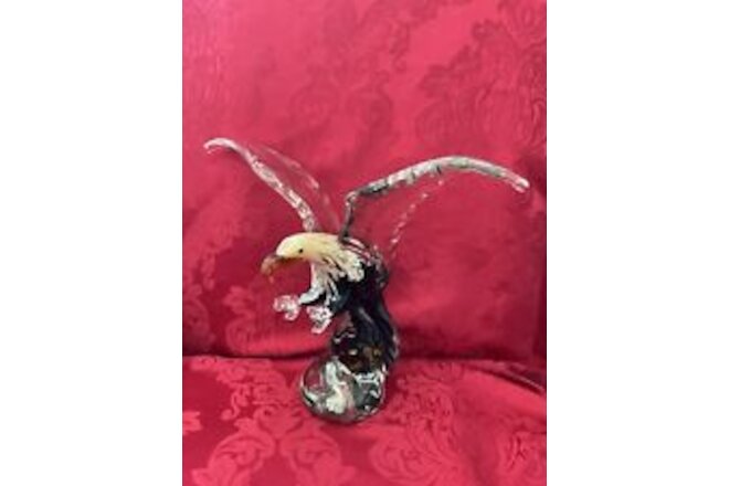 NEW FLAWLESS Exquisite MURANO Glass 14.25” Crystal EAGLE BIRD IN FLIGHT Figurine