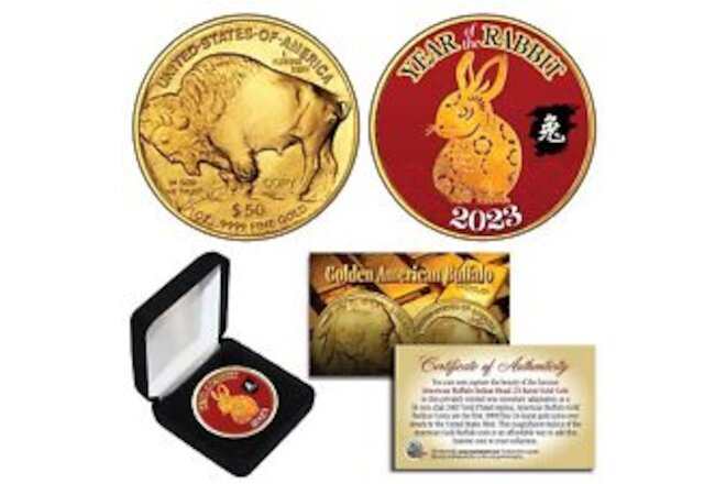 2023 Lunar YEAR OF RABBIT 24K Gold Clad $50 American Buffalo Tribute Coin BOX