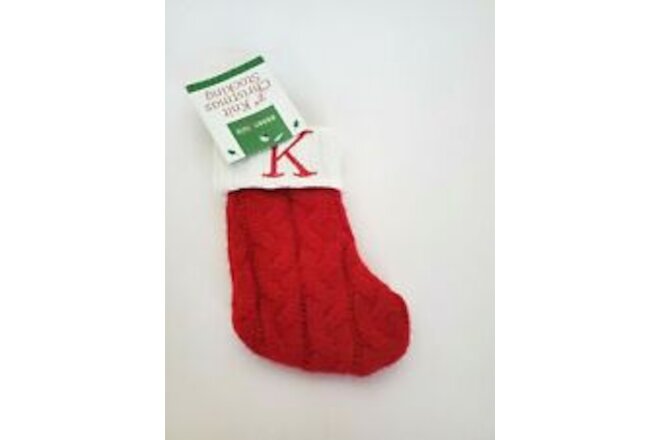 NEW Monogram Letter "K" Cable Knit Mini Christmas Stocking 7" Red & White NWT