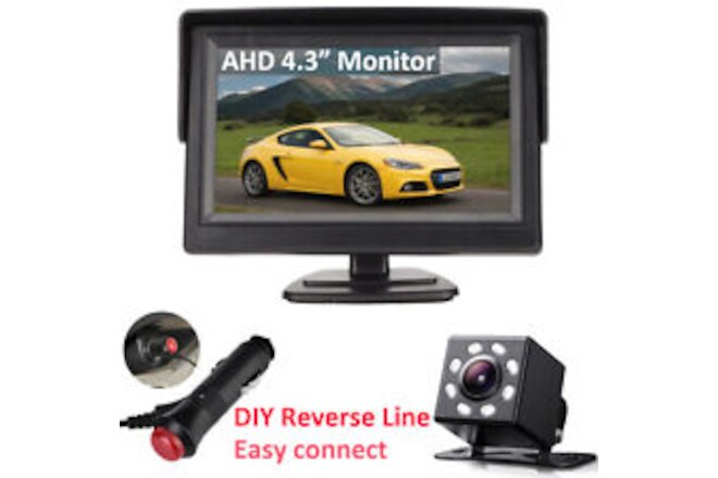 Car 4.3" AHD Backup Monitor HD Night Vision Rear View Reversing Camera System