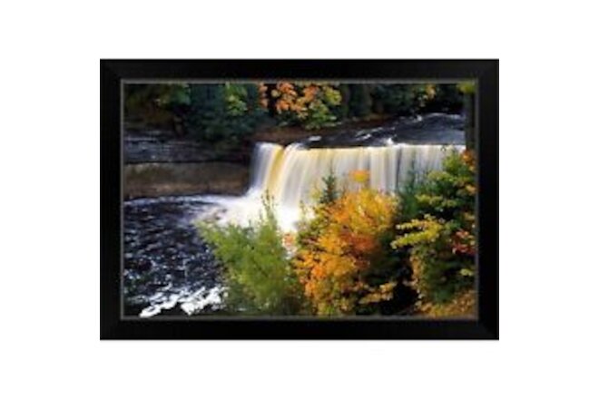 Tahquamenon Falls, autumn color forest, Black Framed Art Print, Waterfall Art...