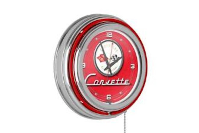 Unbranded Wall Clock 14.5"x3"x3" Corvette Red Red Lighted Analog Neon Decorative