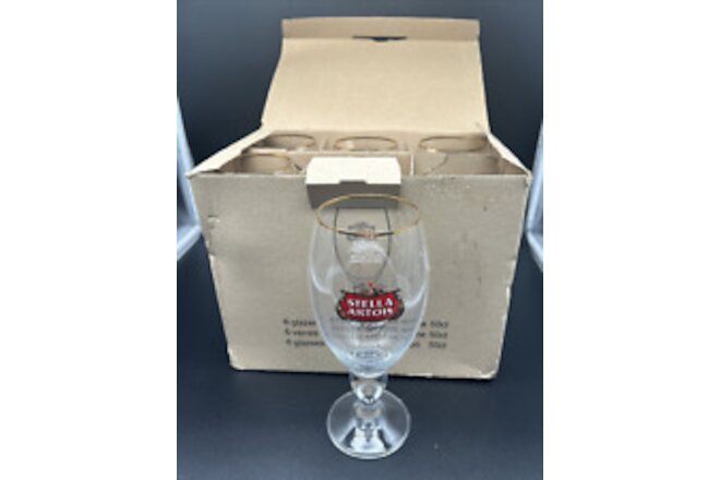 Stella Artois 50cl Gold Rim 600 Years Of Brewing Glasses Set of 6 NIB
