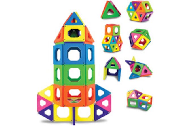 50-Piece 3D Magnetic Tile Set in 6 Colors, Construction Building Block Creati...