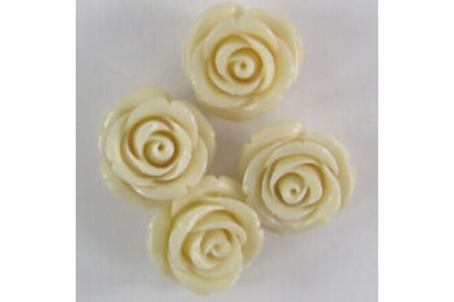 20mm synthetic coral carved rose flower beads 15" strand 20 pcs cream