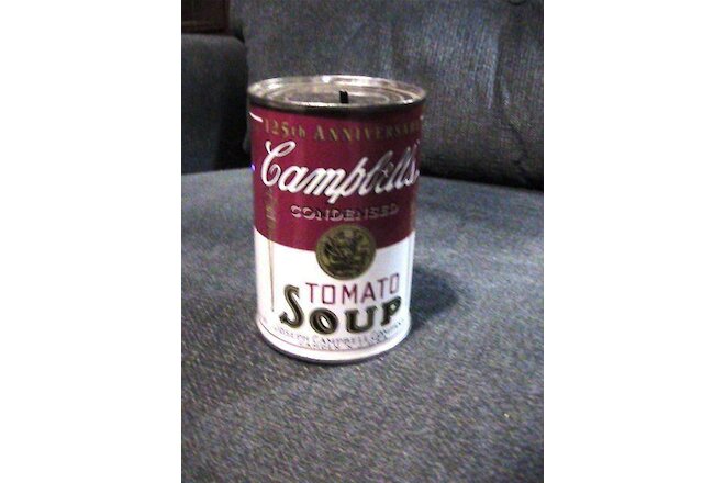 Two Vintage CAMPBELL'S TOMATO Soup Coin Banks. Tinned. 125TH ANNIVERSARY.