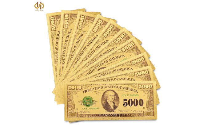 10PCS/Lot 1918 US Gold Banknote $5000 Dollar Plated Gold Money Note Collection