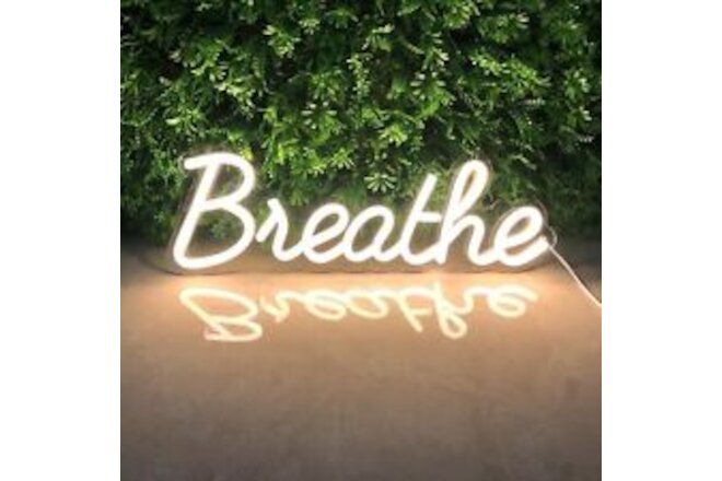 Breathe Neon Sign for Wall Art, USB Powered, Hanging Neon Sign for Yoga Studi...