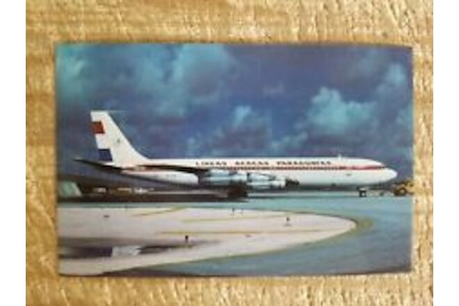 LINEAS AEREAS PARAGUYAS BOEING 707-321B AT MIAMI.VTG UNUSED POSTCARD*P22
