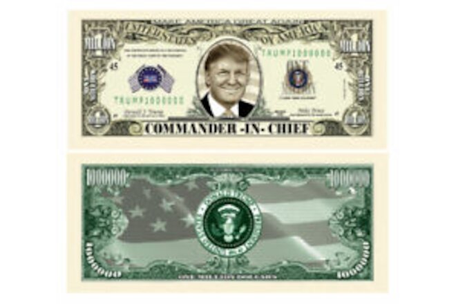 Donald Trump Pack of 25 Commander 1 Million Dollar Bills Funny Money Novelty