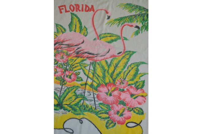 TWO VINTAGE Florida beach towels, kitsch flamingo souvenir pool towels