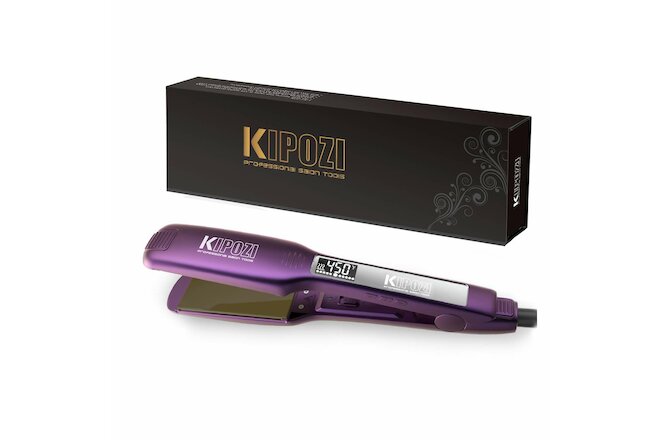 Pro KIPOZI Curly Straight Hair Straightener 2 In 1 Wide Plate LCD Display 1.75In