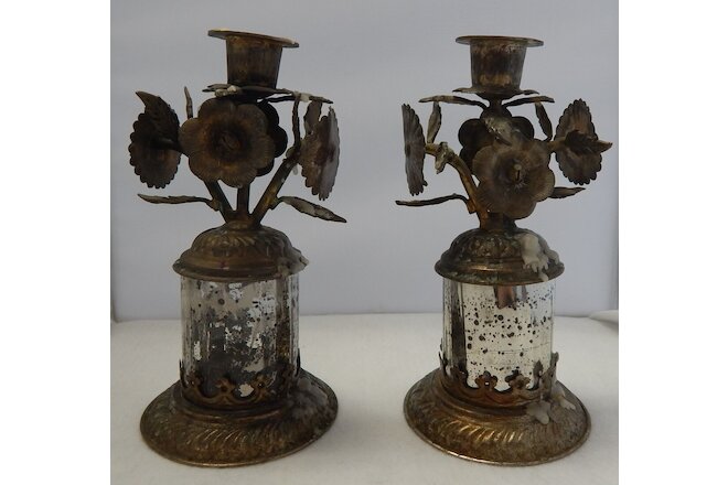 Metal Candle Holder Pair Vintage Made In India