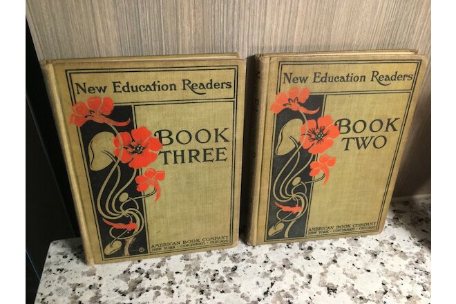 1900 Art Nouveau Children's Antique School Readers Book Two & Three HB Books