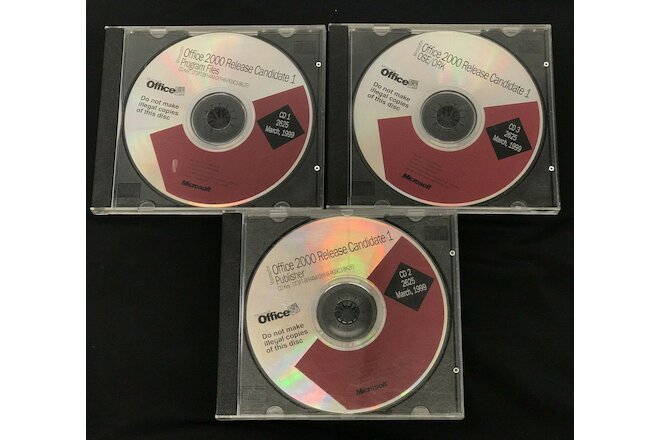 Lot of 3 Microsoft Windows Software CDs: Office 2000 Beta, Release Candidate 1