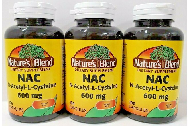 Nature's Blend NAC N-Acetyl-L-Cysteine 600 mg Supplement 100ct Capsules -3 Pack