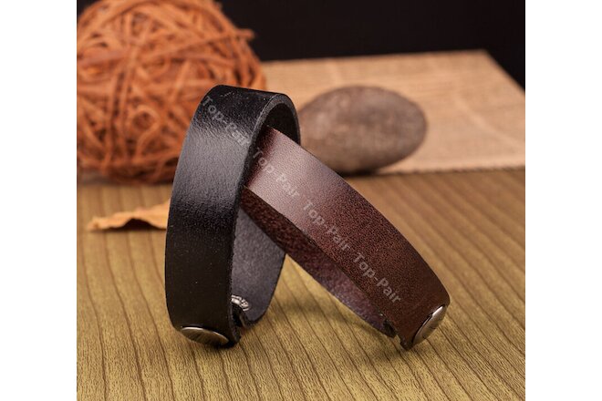 Lot 2PC Mens Single Band Surfer Real Leather Bracelet Wristband Cuff Brown Black