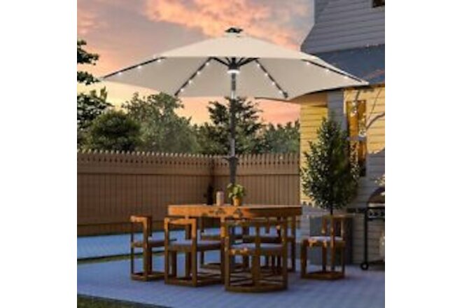 18 LED Solar Patio Umbrella Outdoor 7.5ft Market Table Steel Umbrella with Tilt