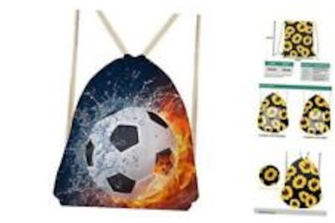 Printed Drawstring Bag Casual Lightweight Gym Sackpack Burning Soccer