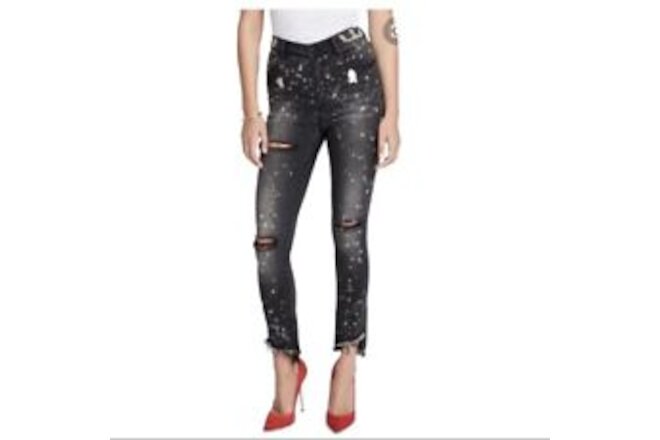 NWT Rachel Roy Womens Black Destroyed August Garage Wash Ripped Skinny Jeans 24
