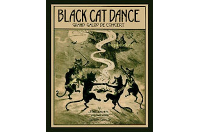 5x7 BLACK CAT DANCE Vintage 1916 Halloween witch Art print