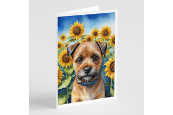 Border Terrier in Sunflowers Greeting Cards Envelopes Pack of 8 DAC6033GCA7P