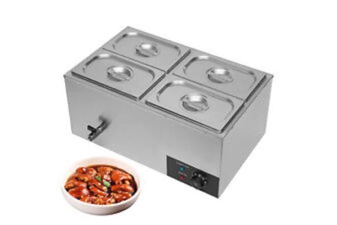 4-Pan Commercial Food Warmer 600W Bain Marie Steam Table Countertop Station