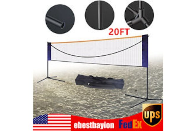 20 Feet Portable Badminton Volleyball Tennis Net Set with Stand/Frame Carry Bag