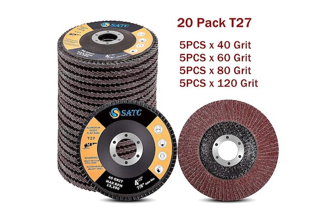 20x 4.5" 4-1/2 Flap Disc 40 60 80 120 Grit Angle Grinder Sanding Grinding Wheels