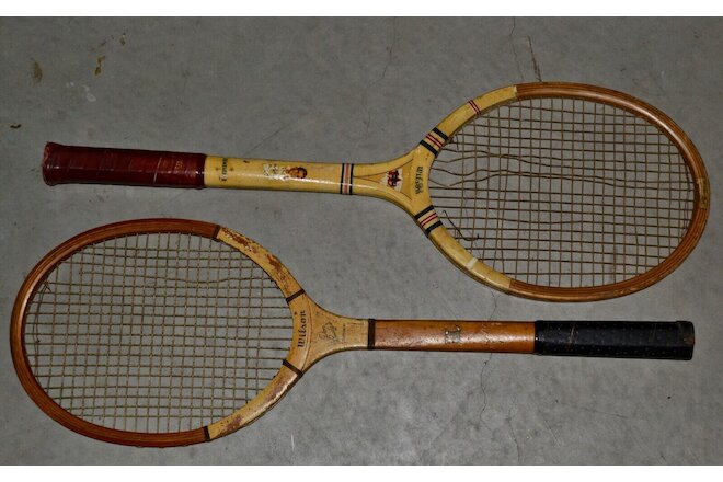 LOT: 2 Antique Wood 1940 WILSON Don Budge / Bobby Riggs Tennis Rackets