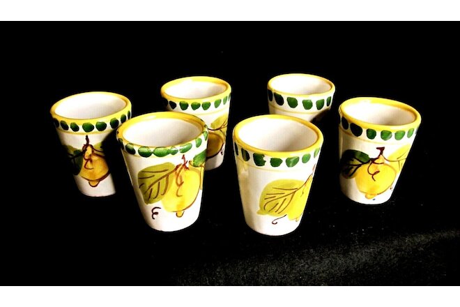 6 Italian Hand Painted Pottery Limoncello Shot Glasses - 2.5"- unbranded