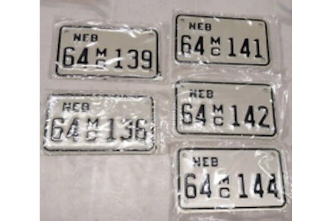 5 Nebraska Motocycle License Plates NOS 1990s