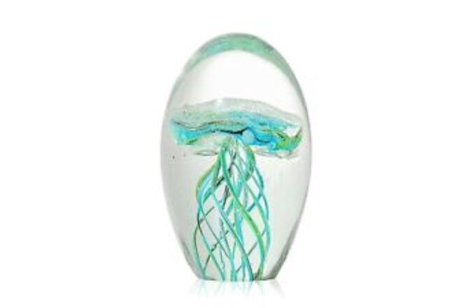Hand Blown Glass Jellyfish Figurine Ornament Collectible Medium Crystal Glass...