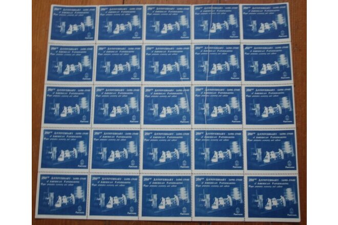 American PAPERMAKING 1690-1940 uncut stamp sheets 250th Anniv of Economy Culture