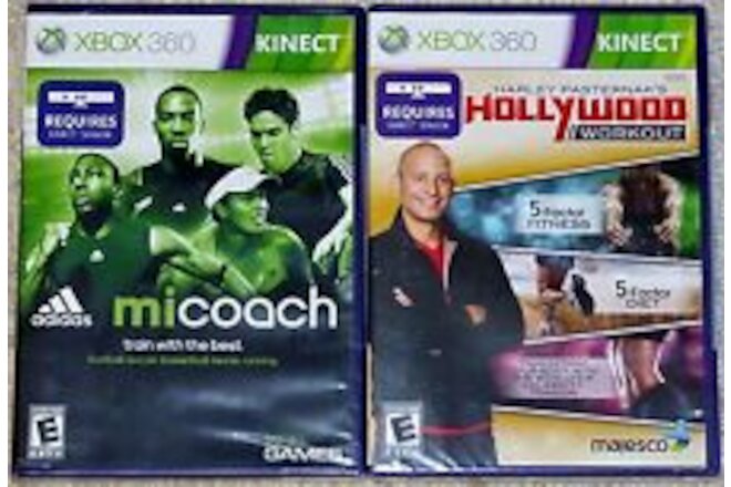 XBox 360 Game Lot - KINECT Adidas MiCoach (New) Hollywood Workout (New)