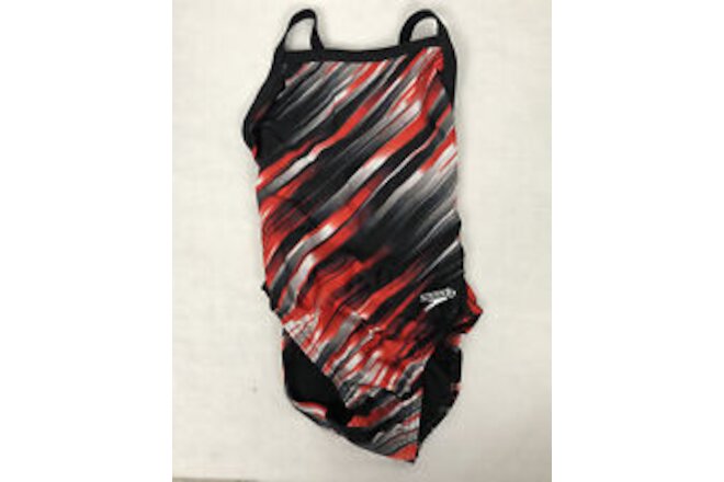 Speedo Competitive One Pc Swimsuit Black Red White Racing Cut Fly Back Girls 20