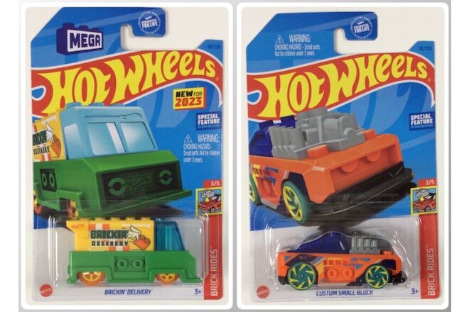 2023 Hot Wheels Brickin' Delivery & Custom Small Block  Fits Lego Mega Lot of 2