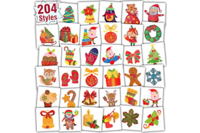 204 Styles Glitter Kids Tattoos for Christmas Gifts, Individually Wrapped Sheets