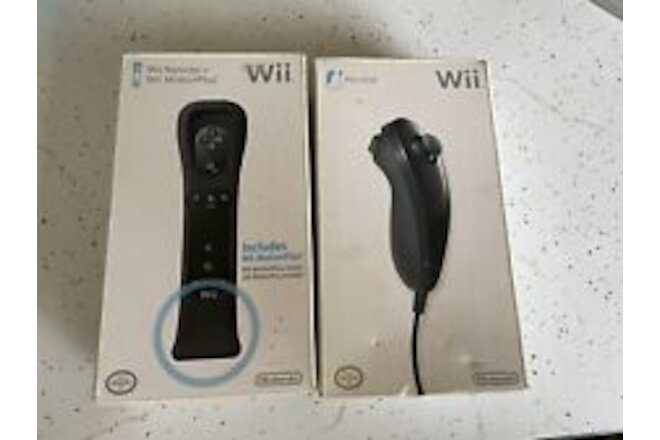 Sealed Black Nintendo Wii Remote Controller + Wii MotionPlus And Nunchuck