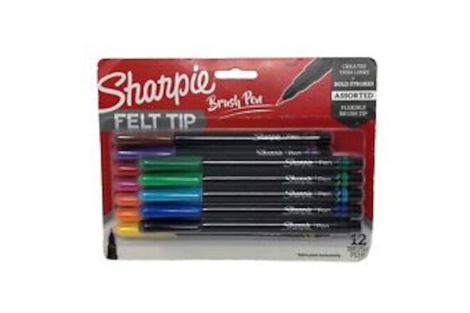 Sharpie Felt Tip Brush Pens (12-Pack Assorted Colors)
