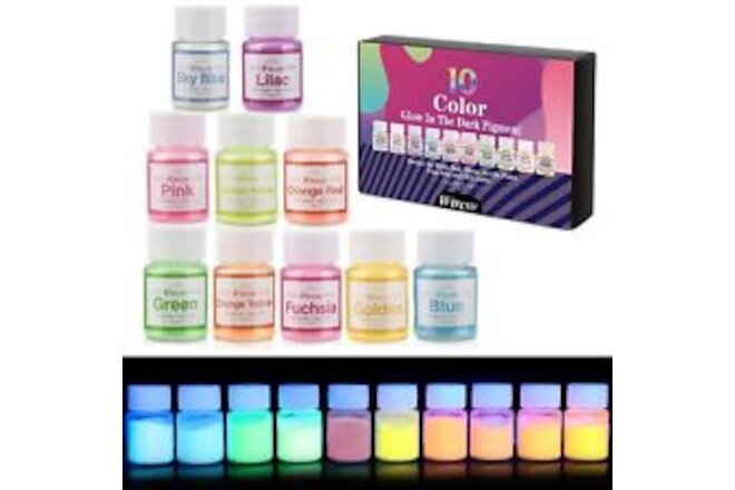 Glow in The Dark Pigment Powder, 10 Color Epoxy Resin Luminous Powder Non-Tox...