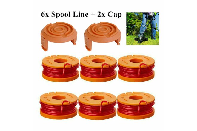 8Pack WORX WA0010 Replacement Spool Line for Grass Trimmer Edger 10ft +Cap Cover