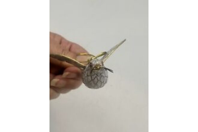 Cloisonné Ornament Brass And Enamel Dove In Flight With Olive Branch Wings Up
