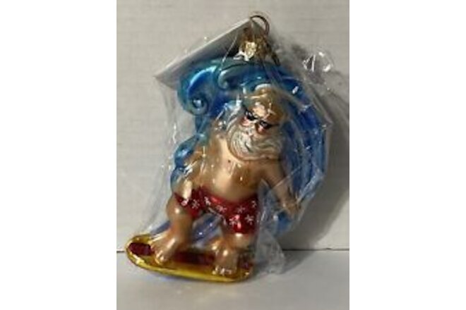Christopher Radko Catch The Wave Ornament Surfing Santa New In Box Charm & Tag