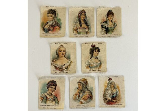 Lot of 8 c1910 Zira Nebo Tobacco Silks Queens Series Small 2.5x3.25 Factory No 7