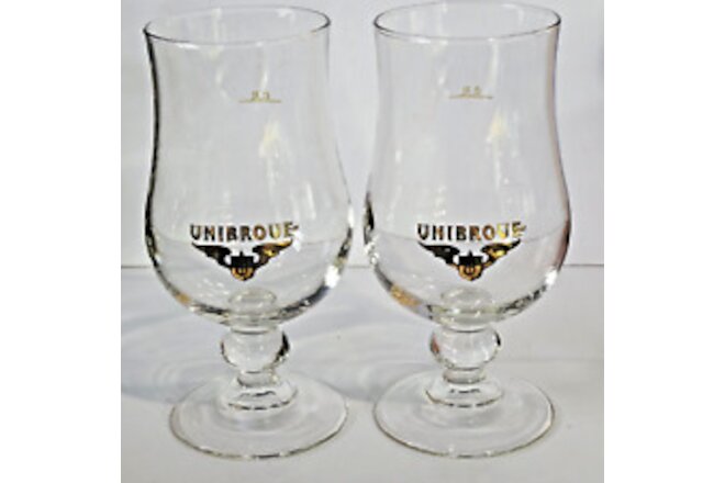 Lot of 2 Unibroue Gold Logo Tulip Chalice .3 Liter Beer Glasses 6 3/4" Tall